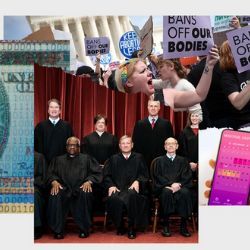 A collage of images related to the abortion rights issue.