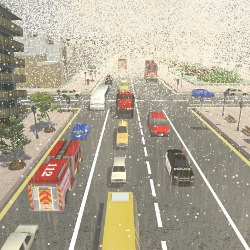 traffic flowing during snowfall, illustration