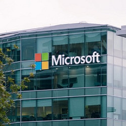 Microsoft sign and logo on office building