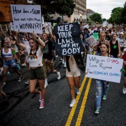 Women protest Supreme Court's Roe v. Wade reversal.