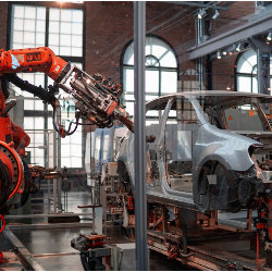 industrial robot on automotive manufacturing line