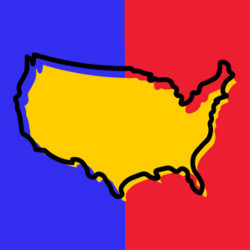 map of continental USA on blue and red background