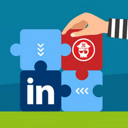 hand in prison-striped sleeve on puzzle with LinkedIn icon