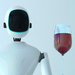 robot and glass of wine