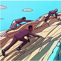 businesspeople climbing a mountain, illustration