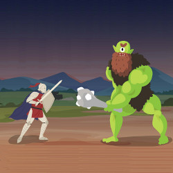 videogame knight and giant battle each other