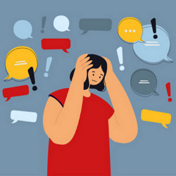 user overwhelmed by social media, illustration