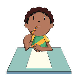 kid with paper and pencil, illustration