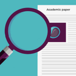 magnifying glass held over an academic paper, illustration