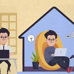 worker seen in office and working from home, illustration