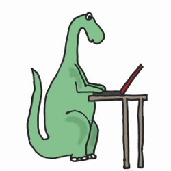 dinosaur at computer, illustration