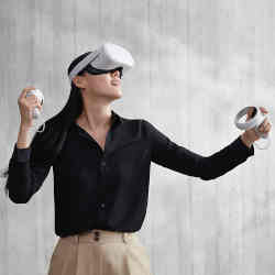 A woman experiencing virtual reality.