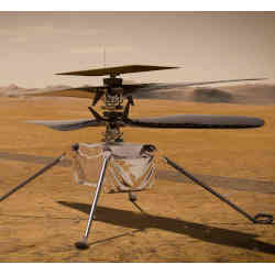 In this illustration, NASA's Ingenuity Mars Helicopter stands on the Red Planet's surface.