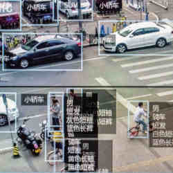 A screen capture of CCTV footage showing identification software in use, at the showroom of Face++ headquarters in Beijing