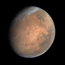 The planet Mars, as seen from orbit.