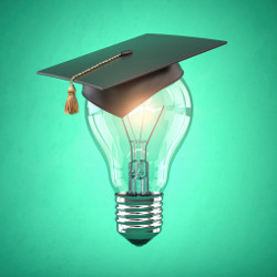 light bulb wearing graduation cap, illustration