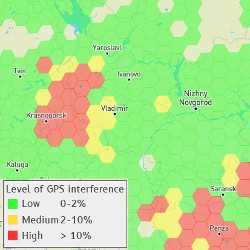 map of GPS interference near Moscow