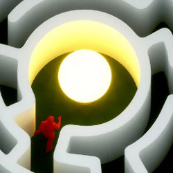 red character in videogame maze