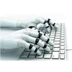 A robot typing.