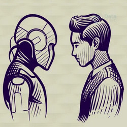 face-to-face robot and human