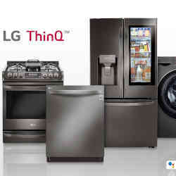 Some LG ThinQ smart appliances.