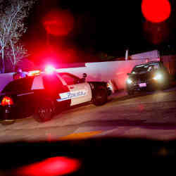 A San Bernardino Police Department officer during a traffic stop. 