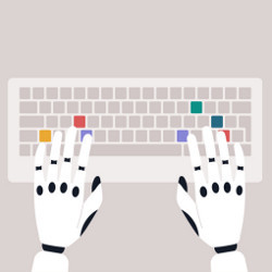 robot's hands on a keyboard, illustration