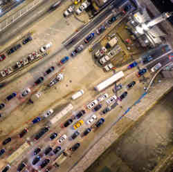 Aerial view of the entrance to the Lincoln Tunnel. 