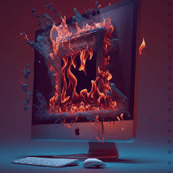 computer display in flames, illustration