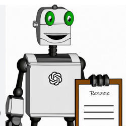 humanoid robot with OpenAI logo holding a resume