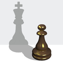 chess pawn casts king shadow, illustration