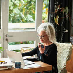 A woman working from home. 