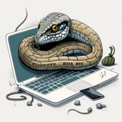 python snake sitting on a laptop computer, illustration