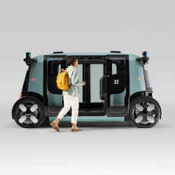 Zoox's autonomous electric van can drive in both directions and seat up to four passengers.