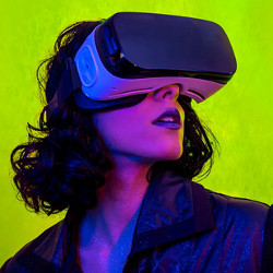 woman wearing VR headset, illustration