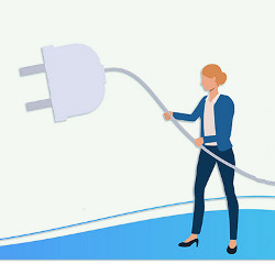 woman holding a giant electrical cord, illustration