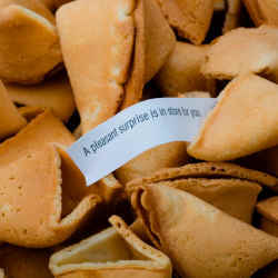 A pile of fortune cookies. 