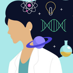 woman and STEM icons, illustration