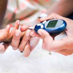 Monitoring a child's glucose levels. 