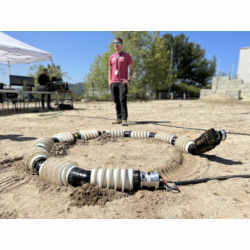 EELS being tested in the sandy terrain of JPL's Mars Yard.  