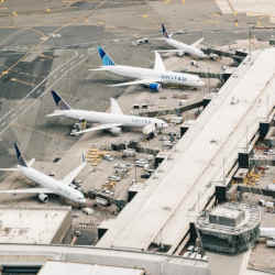 Airplanes at their gates. 