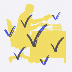 checkmarks and desk worker, illustration