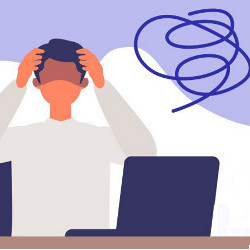 remote worker holds hands to his head, illustration