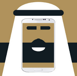 cellphone face in an Arabian headscarf, illustration