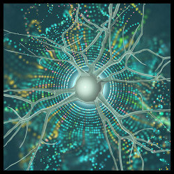 nerve cell on a green bio background, illustration