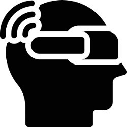 head wearing assistive technology, illustration