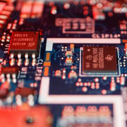 Chips on a printed circuit board.