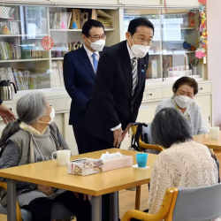 Japanese prime minister Fumio Kishida during a visit to a Tokyo nursing home in May 2022.