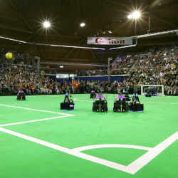 Middle-size robots competing in Eindhoven, Netherlands in 2013.