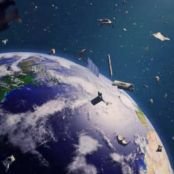 Illustration of space debris orbiting Earth.